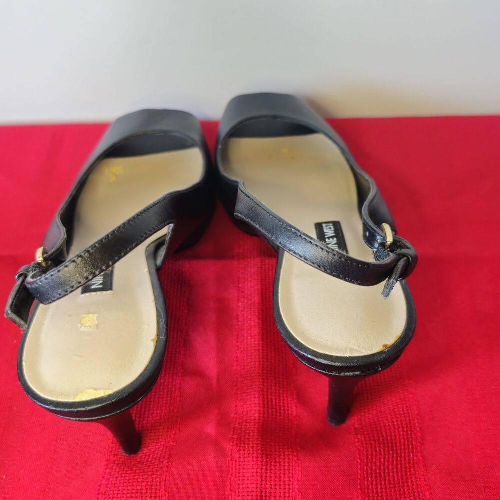 Nine West Gabrielle Black Leather Peep Toe Slingback Heels Size 6.5M - Picture 5 of 9